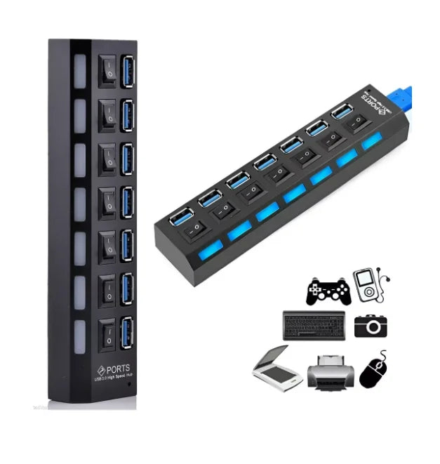 USB HUB 2.0 COM 7 ENTRADAS HD PENDRIVE
