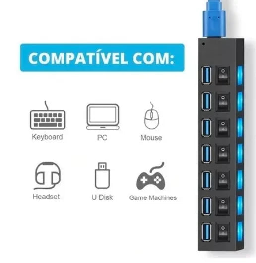 USB HUB 2.0 COM 7 ENTRADAS HD PENDRIVE